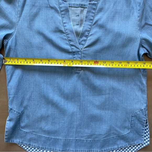 Vineyard Vines Chambray Blouse with Tie Sleeves and Checkered Trim - Picture 6 of 6